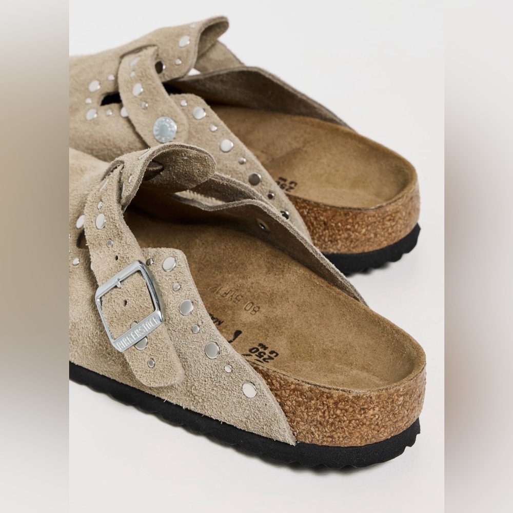 Birkenstock Beige Suede Clogs with Silver Studs - Picture 14 of 15